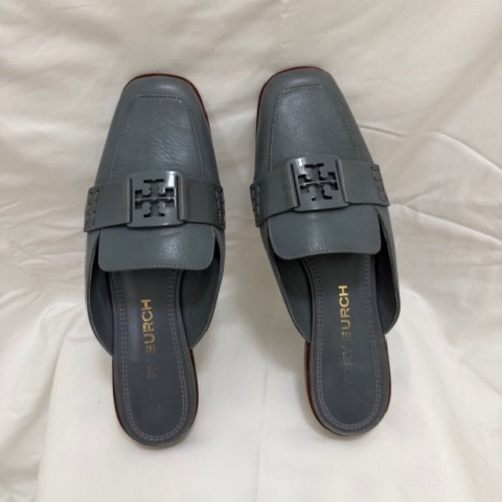 Tory Burch Georgia Mule Leather in Gray Blue. SIZE 10